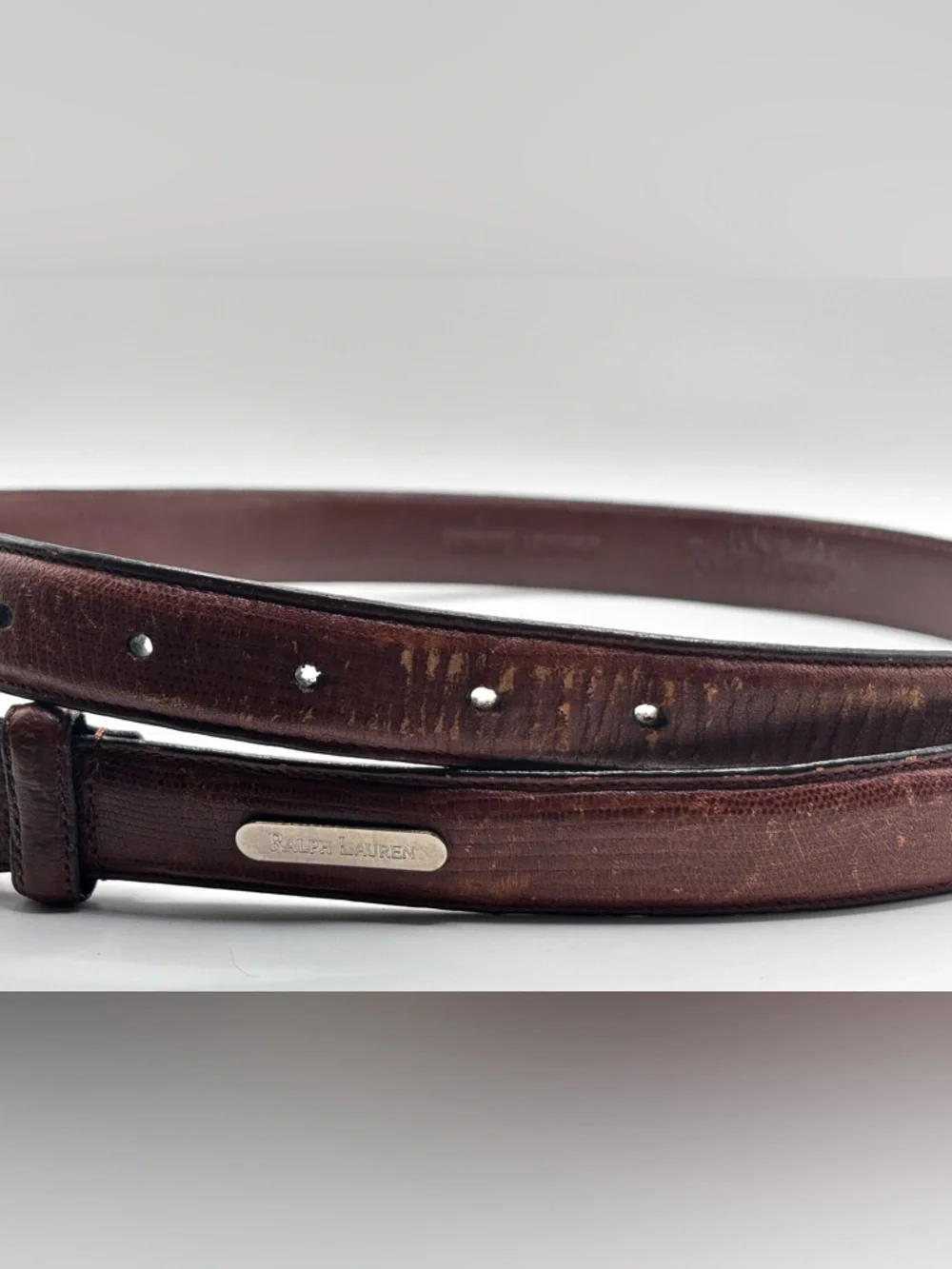 Ralph Lauren Distressed Leather Belt Brown Size 30 Vintage Patina